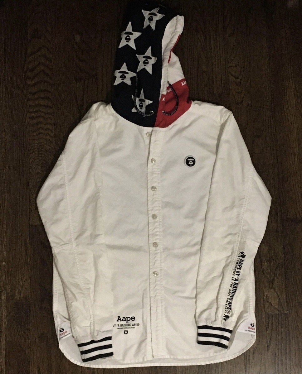 A Bathing Ape Aape Hoodie Button Up Shirt Small White | eBay A Bathing Ape Aape Hoodie Button Up Shirt Small White | eBay