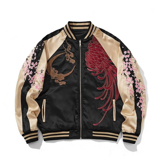 Herren Sukajan Wende Souvenir Jacke japanisches Muster Stickerei Kirin Sakura - Bild 36 von 47