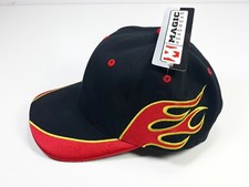 Magic Headwear Black & Red Embroidered Flames Baseball Cap – New with Tags