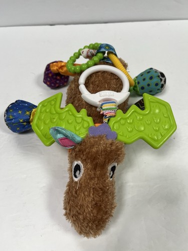 Lamaze Mortimer Moose Activity Toy Plush Baby Rattle & Crinkle Clip On 9” EUC
