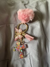 Purse charm/Keychain with butterfly charm/Cross/Tassel/Pom Pink
