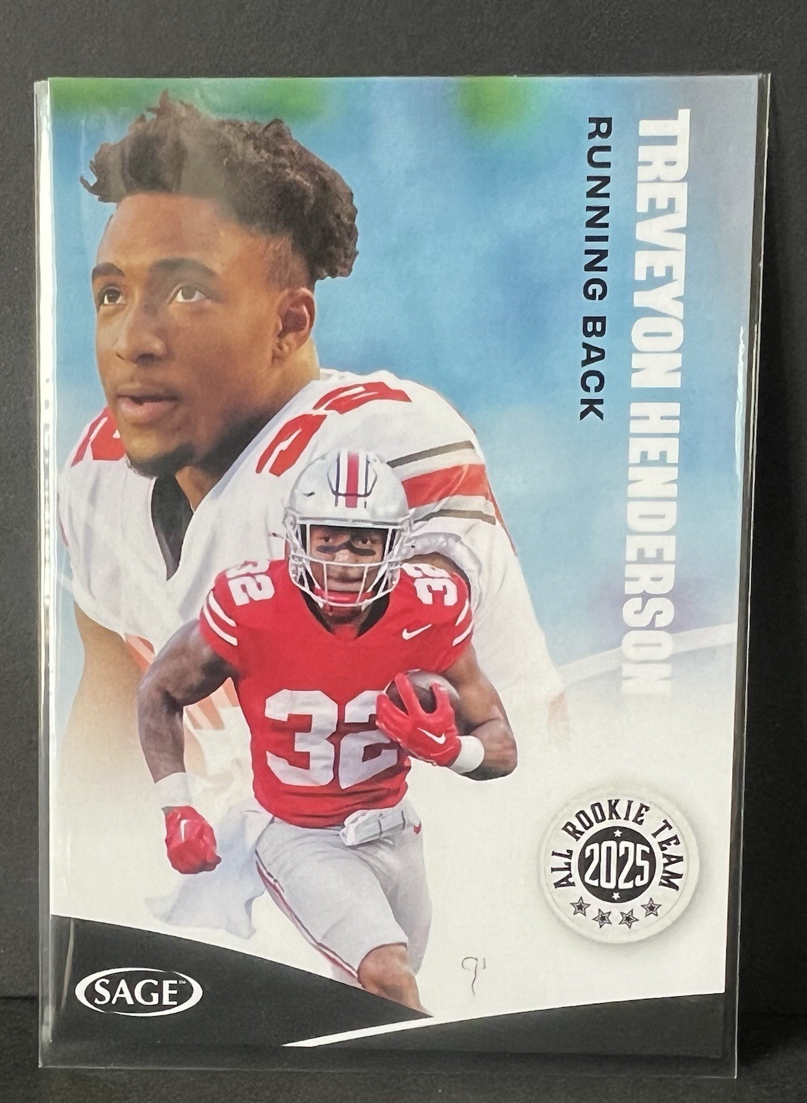 2025 Sage High Series Football Treveyon Henderson All Rookie Team Black Error Card