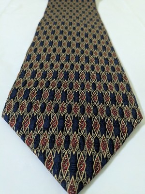 Roundtree York Silk Handmade Tie Geometric Diamond/Lattice Red Navy Gold 58 x 4