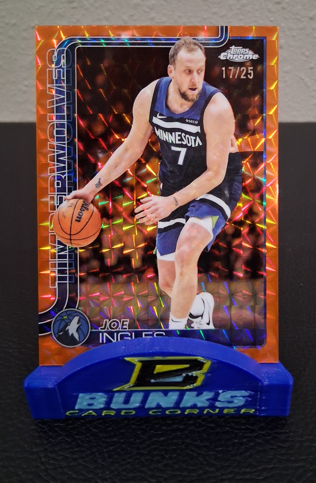JOE INGLES 2025 Topps Chrome Orange Geometric Refractor Card 17/25 #142 T-WOLVES