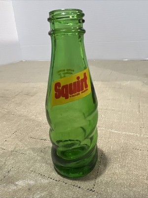 Vintage 4.5'' SQUIRT Soda ACL Swirl Green Glass Bottle Made In Mexico