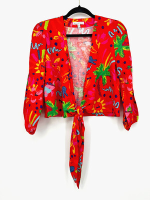 Maison d'Amelie Anthropologie Linen Blend Tie Front Top Small Maximalist Resort