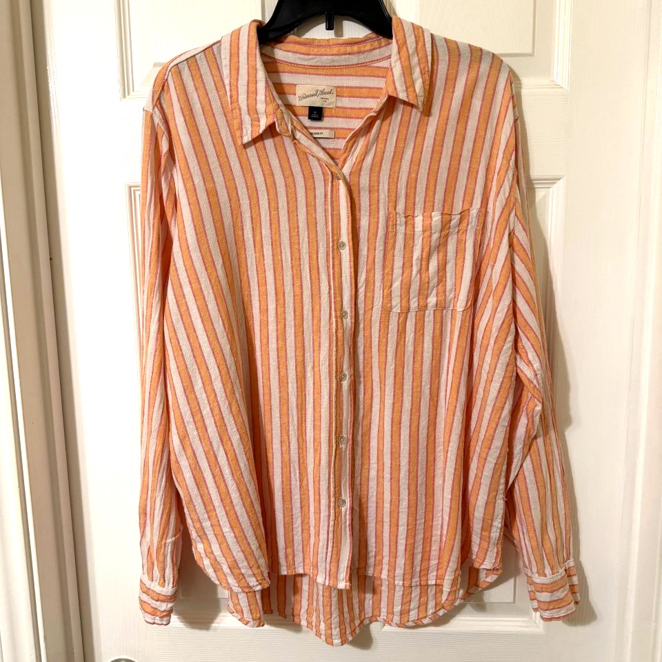 Universal Thread Womens Button Down Shirt Orange Striped XL