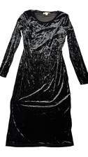Michael Kors Bodycon Dress Womens Medium Black Crushed Velvet Stretch Round Neck