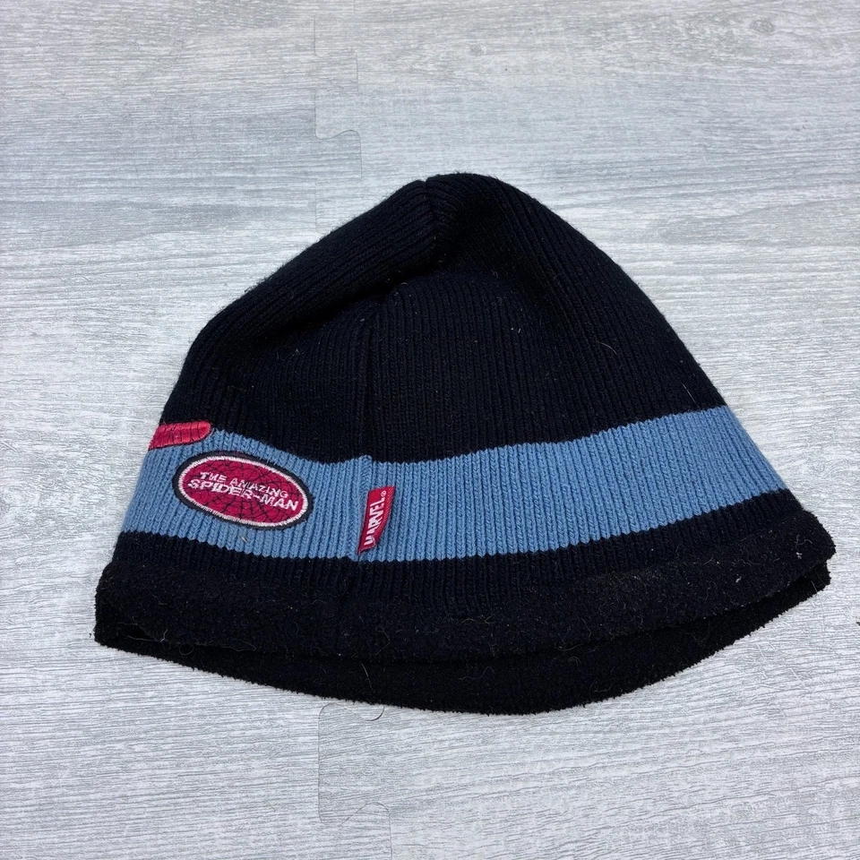 Vintage Y2K Spiderman Beanie Hat Cap Adult Black Red Marvel Super Hero Winter - Image 2 of 2