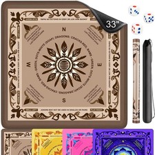 Neoprene Mahjong Mat with Rules, 33 x 33 in, Non-Slip, Brown Noise-reducing...