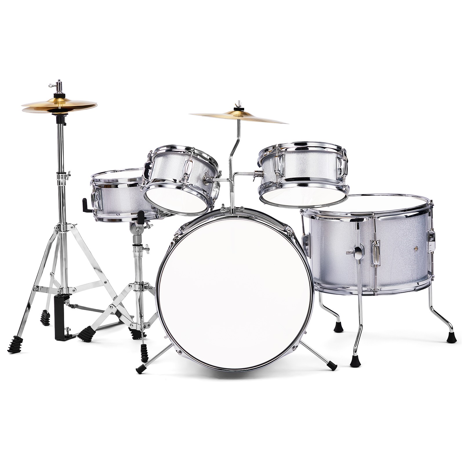 Junior Kids Drum Set Kit Pedal Drum Stick Wrench Drum Stool Silver