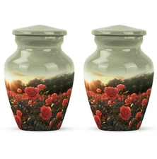 Small Urn Human Ashes 3Inch Set Of 2 with Rose Funeral Keepsake Mini
