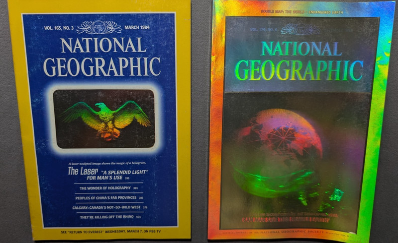 National Geographic Magazines - HOLOGRAM covers from March 1984 & December 1988