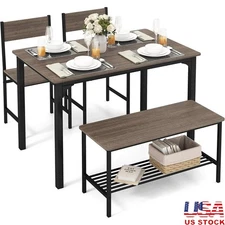 Heavy Duty Metal Dining Table Set Storage Solution Compact Bench 4 People New