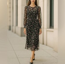 Veronica Beard Maxi Sheer Naomi Floral Silk Dress with Black Slip RARE Sz 6