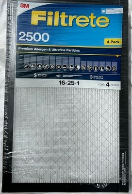 3M Filtrete 2500 16x25x1 MERV 14 Air Filters 4-Pack Premium Allergen & Ultrafine