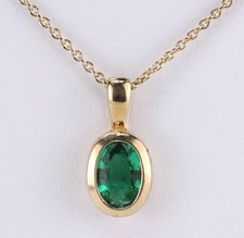 14K Yellow Gold Bezel Set Emerald Pendant Necklace