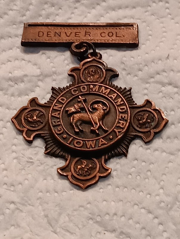 VTG MASONIC KNIFHTS TEMPLAR MEDAL "GRAND COMMANDERY IOWA"