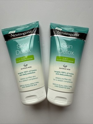 NEW TWO Neutrogena Skin Detox 2-In-1 Clay Wash Mask 5oz DISCONTINUED LOT OF 2