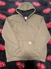 Carhartt J130 Work Jacket Men s XLT Hooded Full Zip Duck Canvas Y2K Beige Brown