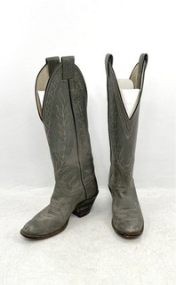 Olathe Grey Leather Tall Western Cowboy Boots 17" Shaft Size 11.5 B