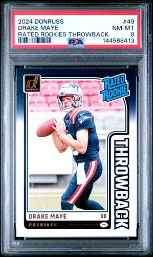 2024 PANINI DONRUSS RATED ROOKIES THROWBACK #49 DRAKE MAYE RC PSA 8