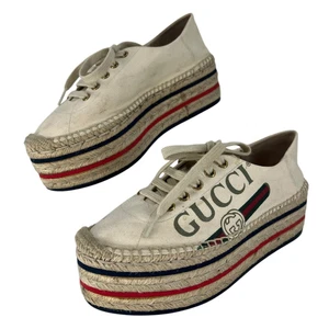 Espadrilles plateforme logo toile à lacets crème Gucci pointure 38,5