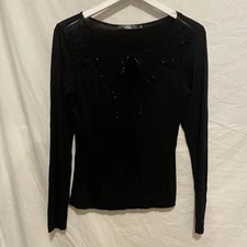 BKE Boutique Blouse Size Small Women Blouse Sheer Embellished Top Black