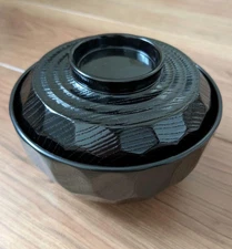 Echizen lacquerware, wooden natural lacquer black-coated Zoni bowl