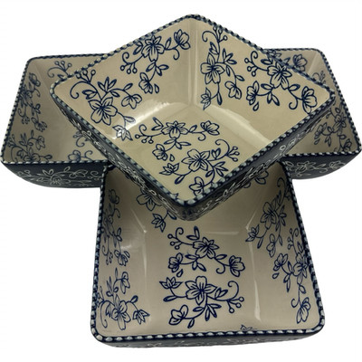 Temp-Tations Floral Lace Blue Square Cereal Soup Bowls Set of 4 Blue Floral