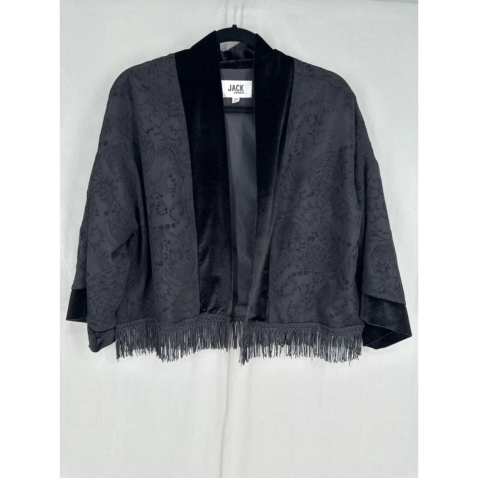Top Kimono BB Dakota para Mujer XS Negro Terciopelo Flecos Boho Bruja Grunge Gótico Foto 3 de 4