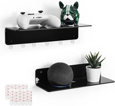 OAPRIRE Black Acrylic Floating Shelves Set of 2 - Damage Free Expand Wall Space 