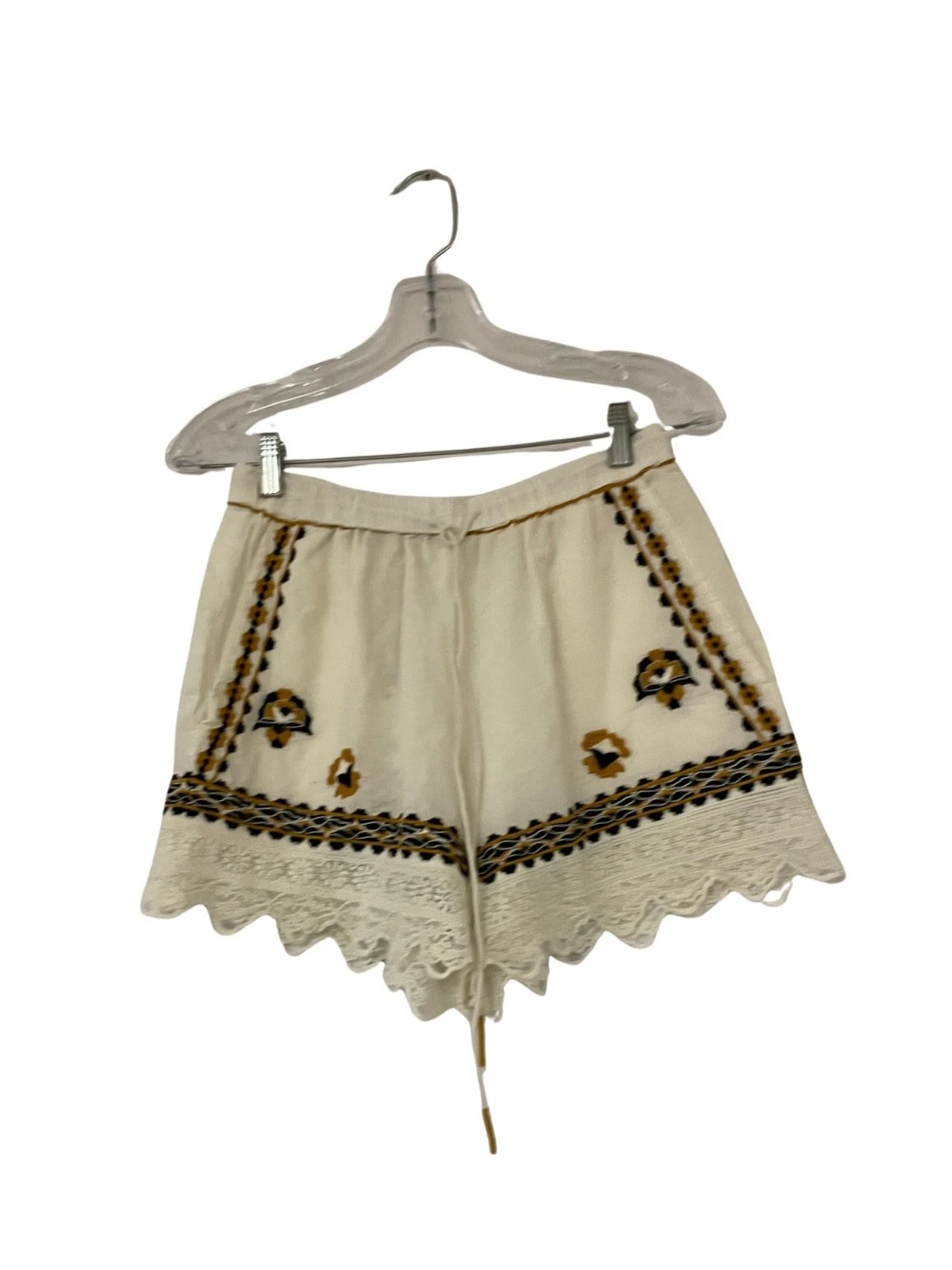 Zara Womens Shorts Small Ecru Floral Embroidered Pull On Scallop 2903/242 NWT