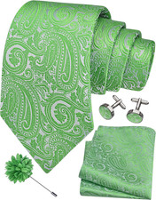 3.15"  8cm  Mens Tie and Lapel Pin Paisley Necktie Hankerchief Cufflinks Set for