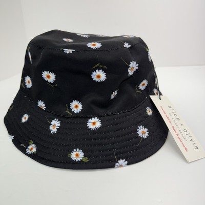 NWT Alice + Olivia Reversible Bucket Hat Daisy White/ black- floral, one size s-l400.jpg main image 2