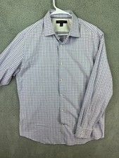 Banana Republic Shirt Mens L 16.5 Blue Check Plaid Slim Fit Non Iron Preppy