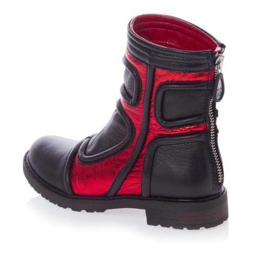 NIB AM66 Andrea Montelpare Kids GIRLS BLACK & RED LEATHER BOOTS 2.5 US 3.5 SZ 35 - Picture 6 of 10