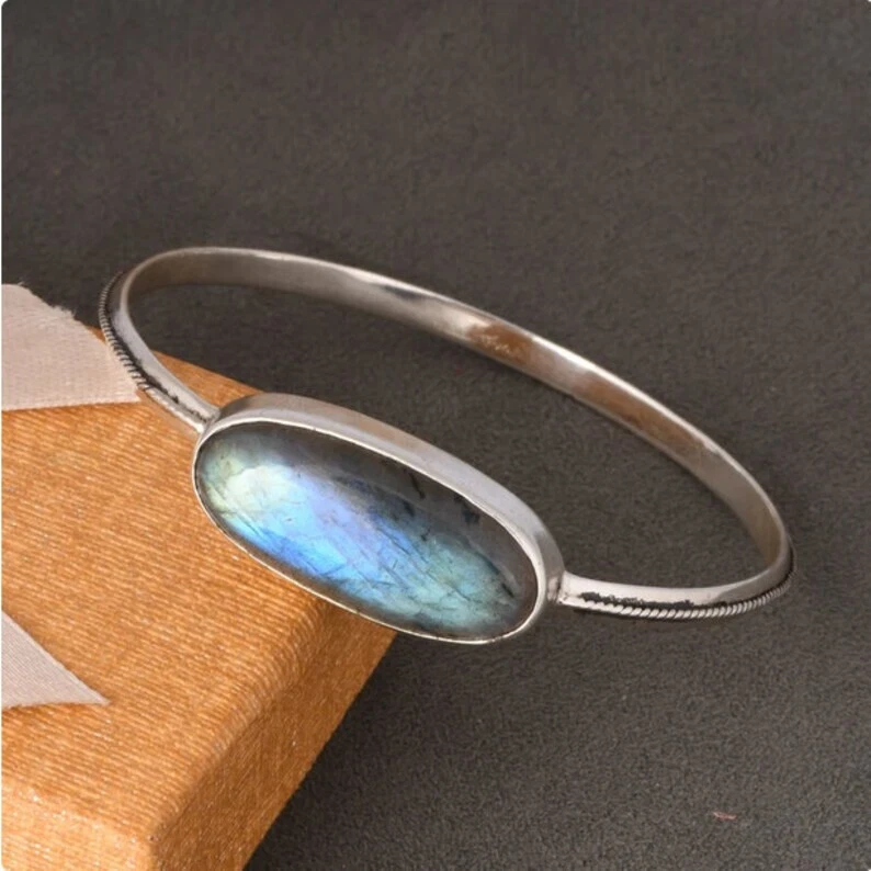 Beauty Labradorite Gemstone 925 Sterling Silver Handmade Bracelet Cuff X-65 - Image 3 of 4
