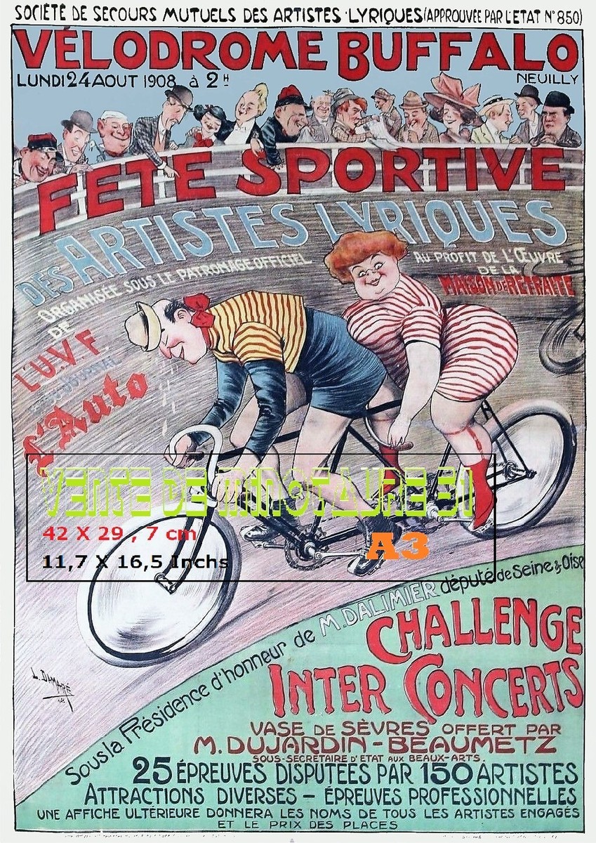 Cycle Vélodrome Buffalo Neuilly 1908 marrant !! A3 plastifié
