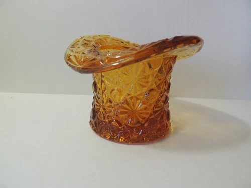 Vintage Fenton/L.E.Smith Daisy and Button Top Hat Toothpick Holder Amber