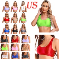 Women's Crop Top Sports Bra Round Neck Slim Fit Tank Top Cami Shirts Vest Tops