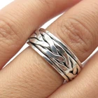 925 Sterling Silver Vintage Roots Rotating Band Ring Size 6.75
