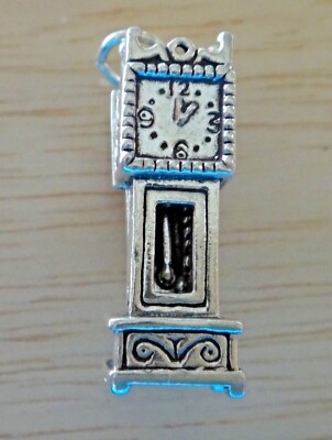 Sterling Silver 3D 25x8mm Movable Grandfather Clock with mouse inside Charm!