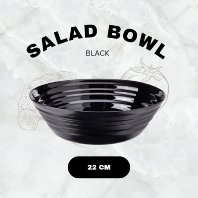 Black Serving Salad Bowl Dinnerware Deep Food Dessert Big Pasta