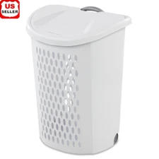 Wheeled Laundry Hamper Plastic Flip-Top Lid Air Flow Design Easy Transport New