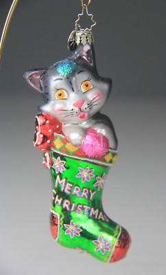 Christopher Radko Meow Me-Ow Surprise Cat Stocking Glass Ornament