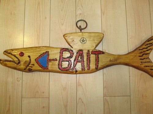 Carved Fish-Folk-Art-Wood-Fish-23 "Carving-Bait Shop Advertising Sign Display - Picture 8 of 12