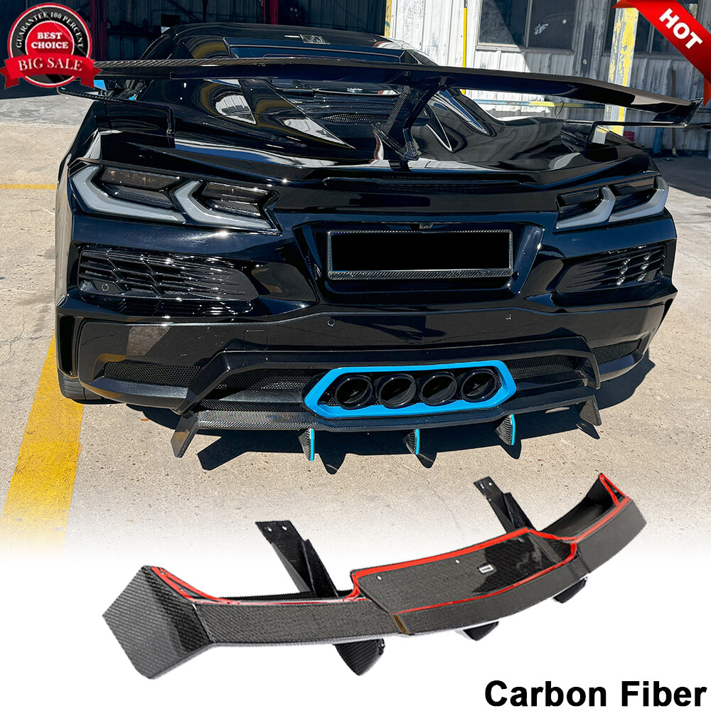 For Chevrolet Corvette C8 Z06 22-24 Real Carbon Rear Bumper Diffuser Lip Big Fin