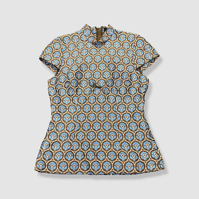 Etro Women's Blue Jacquard Mock Neck Cap Sleeve Top Size 42