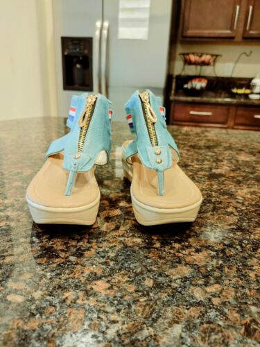 Womens Wedge Heel Slingback Denim Thong Zip Platform Sandals Open Toe Shoe, Sz 7 - Picture 5 of 11
